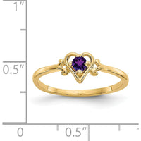 14K Yellow Gold Heart Shaped Amethyst Birthstone Ring - 0.1 Carat Amethyst Weight by Oro Pregiato