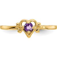 14K Yellow Gold Heart Shaped Amethyst Birthstone Ring - 0.1 Carat Amethyst Weight by Oro Pregiato