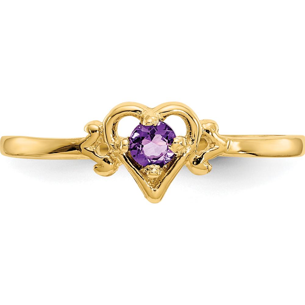 14K Yellow Gold Heart Shaped Amethyst Birthstone Ring - 0.1 Carat Amethyst Weight by Oro Pregiato