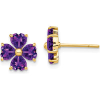 14K Yellow Gold Heart-Shaped Amethyst Flower Post Earrings - 1.76 Carat Total Amethyst Weight by Monteluci Fine Jewelry