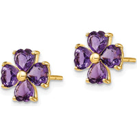 14K Yellow Gold Heart-Shaped Amethyst Flower Post Earrings - 1.76 Carat Total Amethyst Weight by Monteluci Fine Jewelry