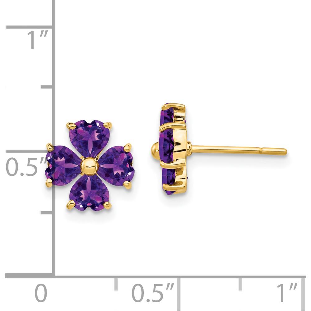 14K Yellow Gold Heart-Shaped Amethyst Flower Post Earrings - 1.76 Carat Total Amethyst Weight by Monteluci Fine Jewelry