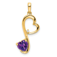 14K Yellow Gold Heart-Shaped Amethyst Pendant with Round Diamond Accent - 0.628 Carat Amethyst Weight by Lumare Gioia