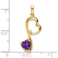 14K Yellow Gold Heart-Shaped Amethyst Pendant with Round Diamond Accent - 0.628 Carat Amethyst Weight by Lumare Gioia