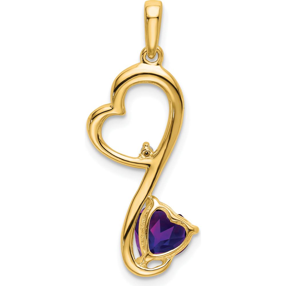 14K Yellow Gold Heart-Shaped Amethyst Pendant with Round Diamond Accent - 0.628 Carat Amethyst Weight by Lumare Gioia