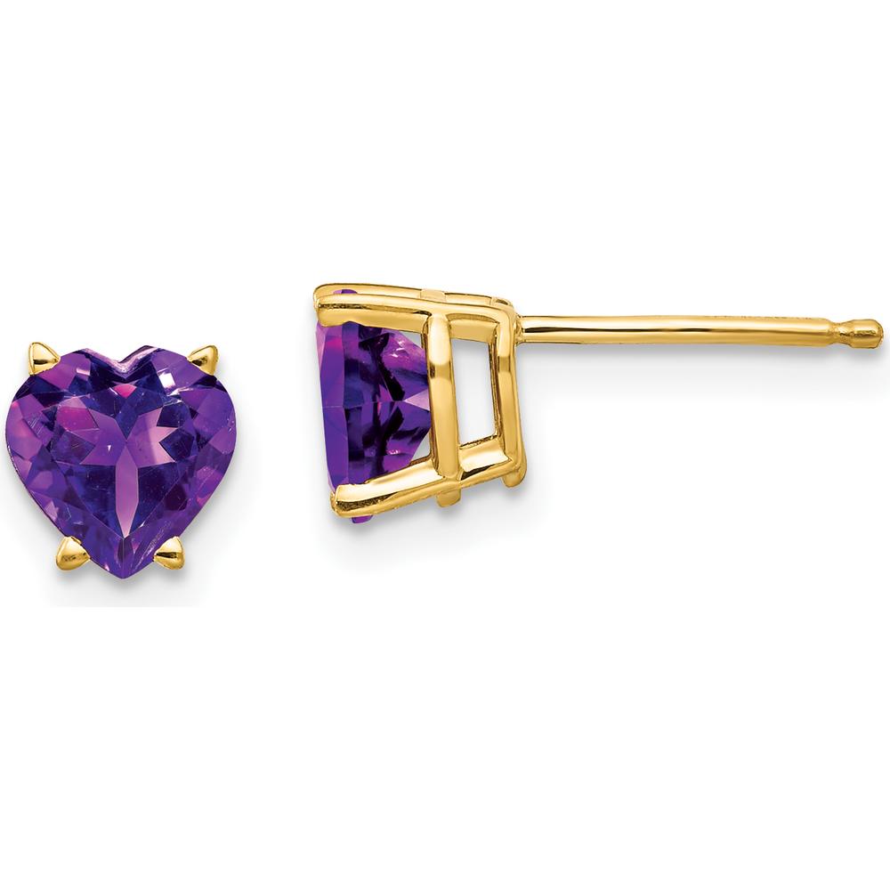 14K Yellow Gold Heart-Shaped Amethyst Stud Earrings - 0.68 Carat Total Amethyst Weight by Monteluci Fine Jewelry