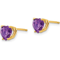 14K Yellow Gold Heart-Shaped Amethyst Stud Earrings - 0.68 Carat Total Amethyst Weight by Monteluci Fine Jewelry