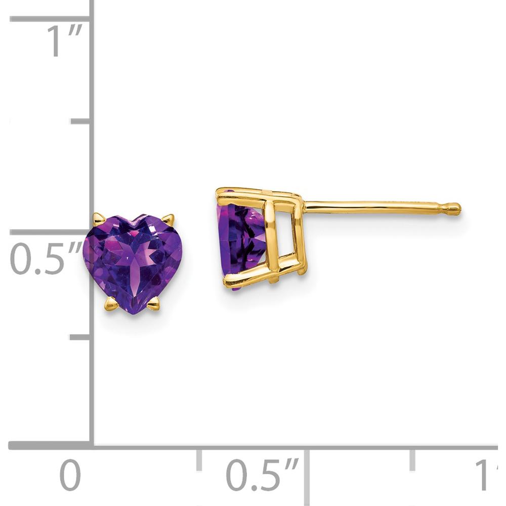 14K Yellow Gold Heart-Shaped Amethyst Stud Earrings - 0.68 Carat Total Amethyst Weight by Monteluci Fine Jewelry
