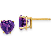 14K Yellow Gold Heart Shaped Amethyst Stud Earrings - 1.15 Carat Total Amethyst Weight by Monteluci Fine Jewelry