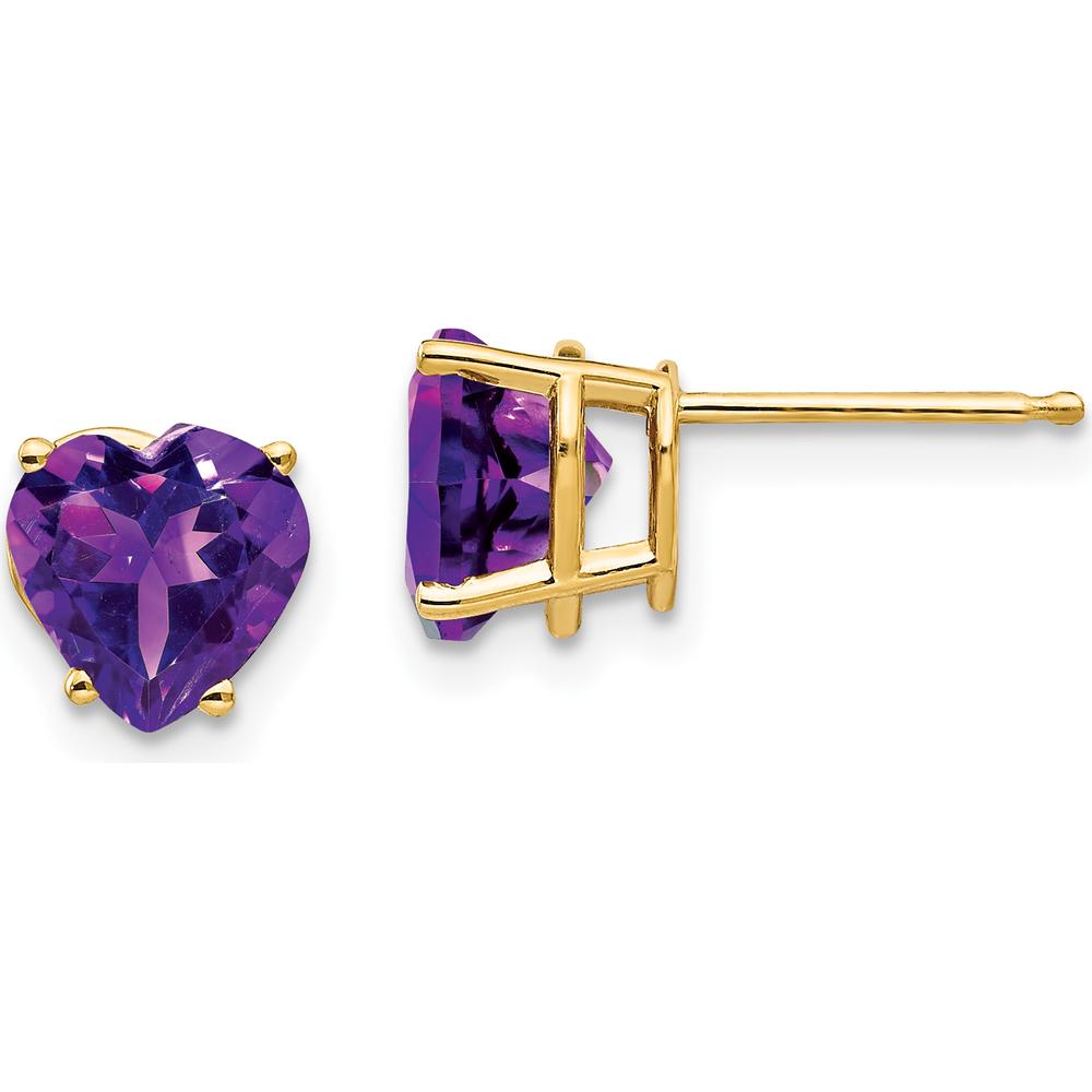 14K Yellow Gold Heart Shaped Amethyst Stud Earrings - 1.15 Carat Total Amethyst Weight by Monteluci Fine Jewelry