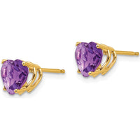 14K Yellow Gold Heart Shaped Amethyst Stud Earrings - 1.15 Carat Total Amethyst Weight by Monteluci Fine Jewelry