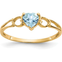 14K Yellow Gold Heart-Shaped Aquamarine Birthstone Ring with 0.37 Carat Natural Faceted Gemstone by Oro Pregiato