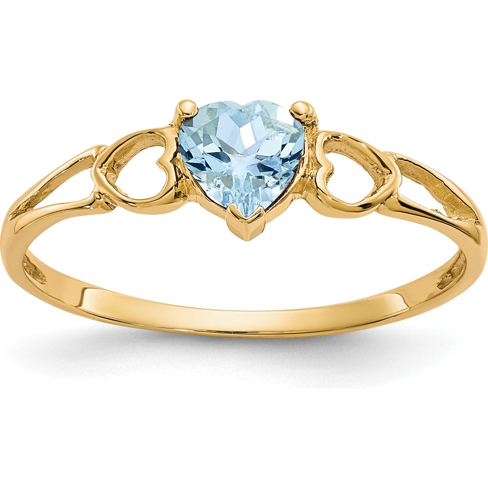 14K Yellow Gold Heart-Shaped Aquamarine Birthstone Ring with 0.37 Carat Natural Faceted Gemstone by Oro Pregiato