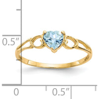14K Yellow Gold Heart-Shaped Aquamarine Birthstone Ring with 0.37 Carat Natural Faceted Gemstone by Oro Pregiato