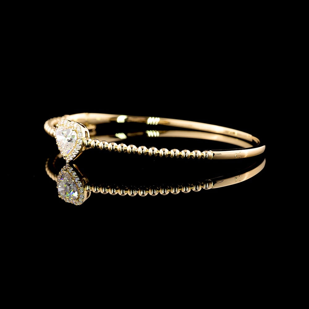14K Yellow Gold Heart-Shaped Bangle Bracelet with F VS2 Brilliant Cut Halo Lab Diamonds - 1.69 Carat Total Diamond Weight - Covaloro Fine Jewelry