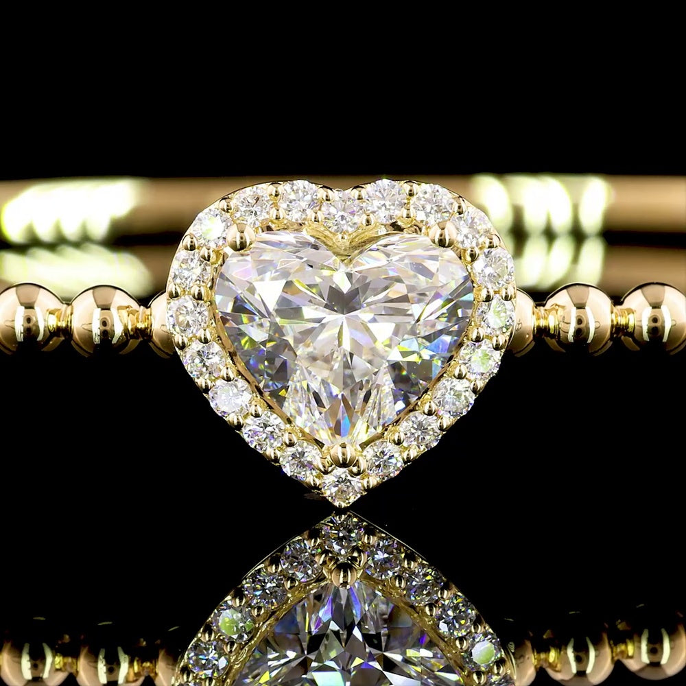 14K Yellow Gold Heart-Shaped Bangle Bracelet with F VS2 Brilliant Cut Halo Lab Diamonds - 1.69 Carat Total Diamond Weight - Covaloro Fine Jewelry