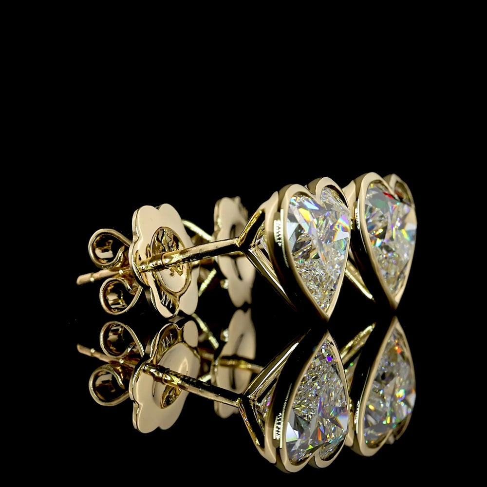 14K Yellow Gold Heart-Shaped Bezel Set Lab Diamond Stud Earrings - 3.10 Total Carat Weight, E-F Color, VS1 Clarity - Covaloro Fine Jewelry