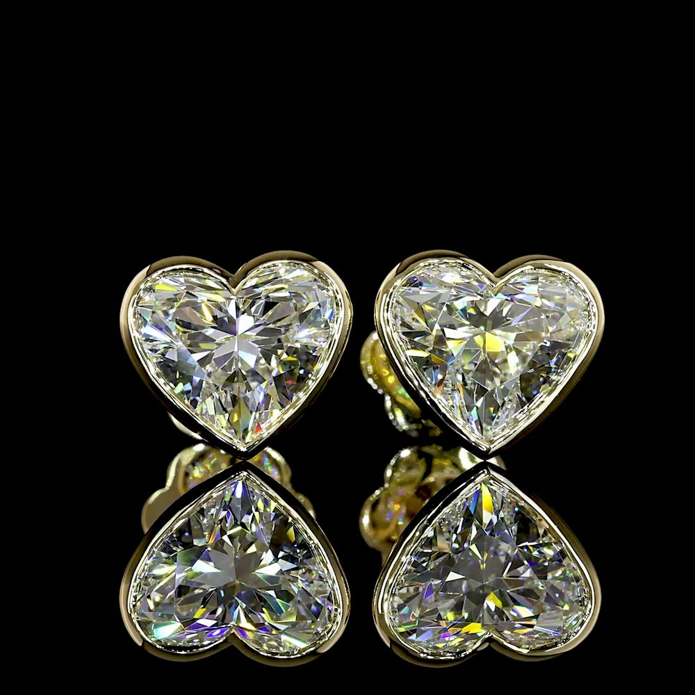 14K Yellow Gold Heart-Shaped Bezel Set Lab Diamond Stud Earrings - 3.10 Total Carat Weight, E-F Color, VS1 Clarity - Covaloro Fine Jewelry