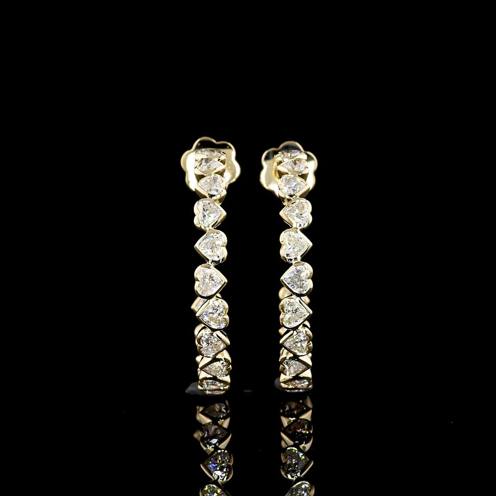 14K Yellow Gold Heart-Shaped C-Hoop Earrings with North-South Bezel Set Lab Diamonds - 3.28 Carat Total Weight, E-F Color, VVS2 Clarity - Covaloro Fine Jewelry
