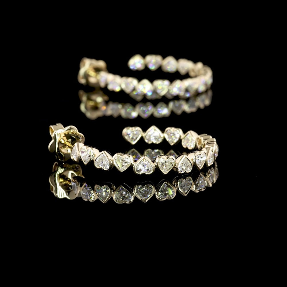14K Yellow Gold Heart-Shaped C-Hoop Earrings with North-South Bezel Set Lab Diamonds - 3.28 Carat Total Weight, E-F Color, VVS2 Clarity - Covaloro Fine Jewelry