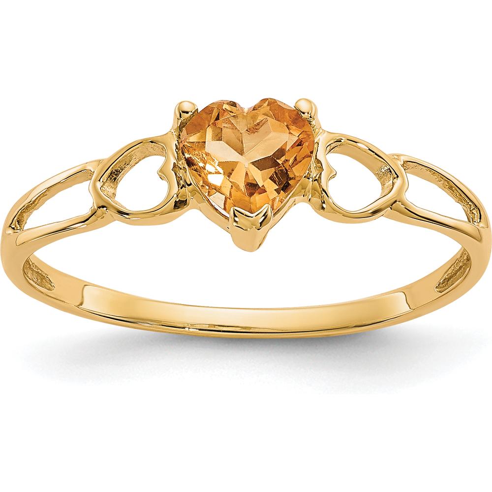 14K Yellow Gold Heart-Shaped Citrine Ring with Openwork Band - 0.40 Carat Natural Citrine by Oro Pregiato