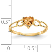 14K Yellow Gold Heart-Shaped Citrine Ring with Openwork Band - 0.40 Carat Natural Citrine by Oro Pregiato