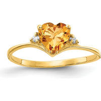 14K Yellow Gold Heart-Shaped Citrine Ring with Round Diamond Accents - 0.80 Carat Citrine, 0.024 Carat Diamond Total Weight by Monteluci Fine Jewelry