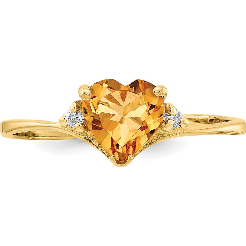 14K Yellow Gold Heart-Shaped Citrine Ring with Round Diamond Accents - 0.80 Carat Citrine, 0.024 Carat Diamond Total Weight by Monteluci Fine Jewelry