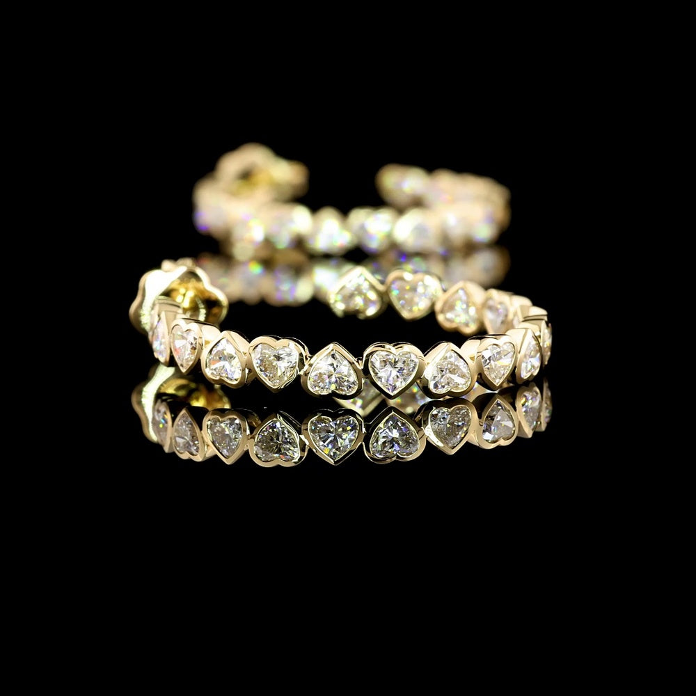 14K Yellow Gold Heart-Shaped Diamond C-Hoop Earrings with Bezel Set Lab Diamonds - 4.28 Carat Total Weight, E-F Color VS1 Clarity - Covaloro Fine Jewelry