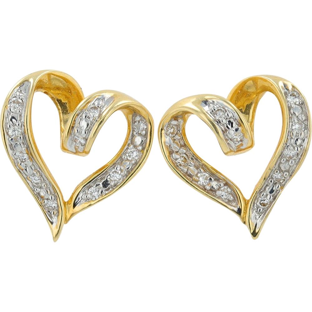 14K Yellow Gold Heart-Shaped Diamond Earrings with Pavé Detailing - 0.40 Carats Total Diamond Weight