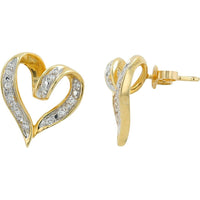 14K Yellow Gold Heart-Shaped Diamond Earrings with Pavé Detailing - 0.40 Carats Total Diamond Weight