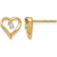 14K Yellow Gold Heart-Shaped Diamond Earrings with Round Diamonds - 0.02 Carat Total Diamond Weight by Monteluci Fine Jewelry