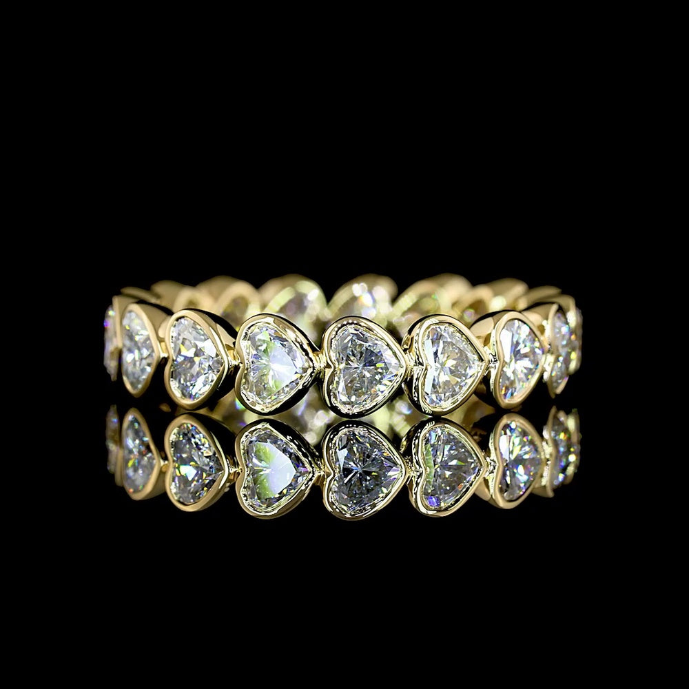14K Yellow Gold Heart-Shaped Diamond Eternity Band with Bezel Set Lab Grown Diamonds - 2.44 Carat Total Weight, E-F Color VS Clarity - Covaloro Fine Jewelry