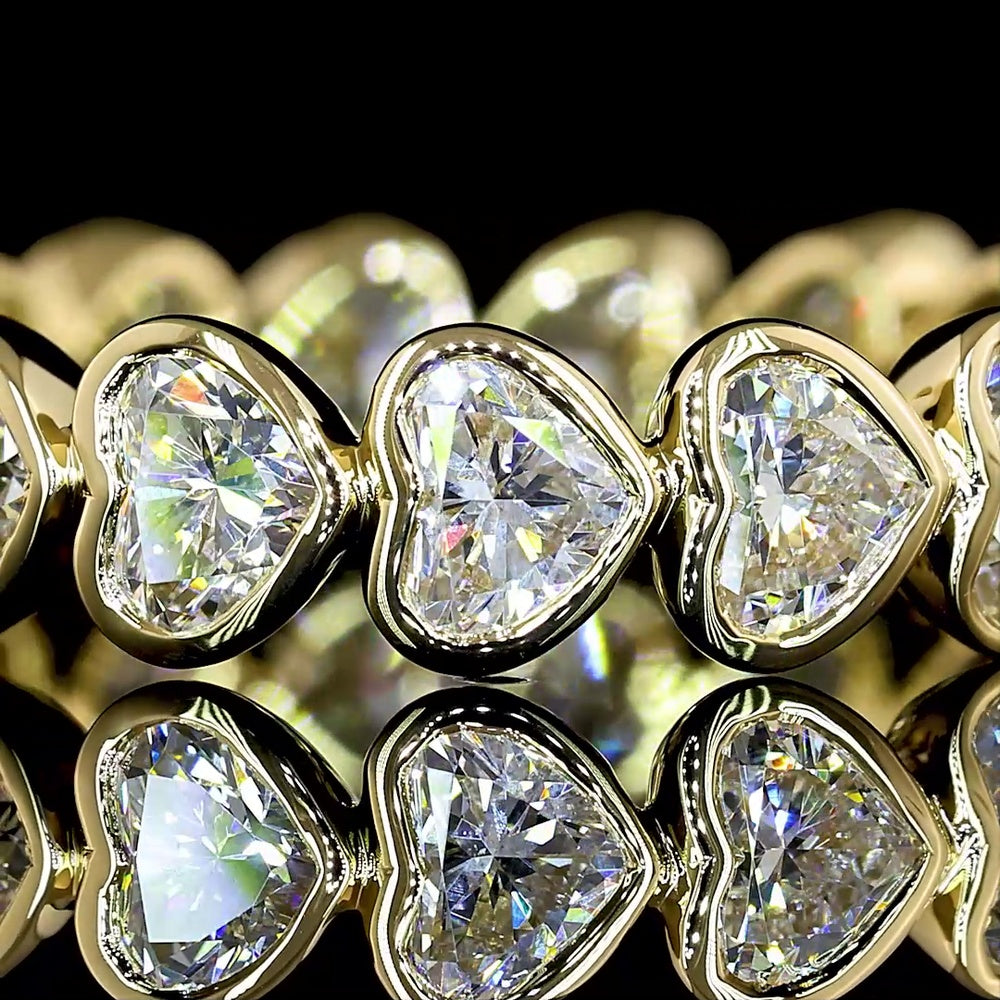 14K Yellow Gold Heart-Shaped Diamond Eternity Band with Bezel Set Lab Grown Diamonds - 2.44 Carat Total Weight, E-F Color VS Clarity - Covaloro Fine Jewelry