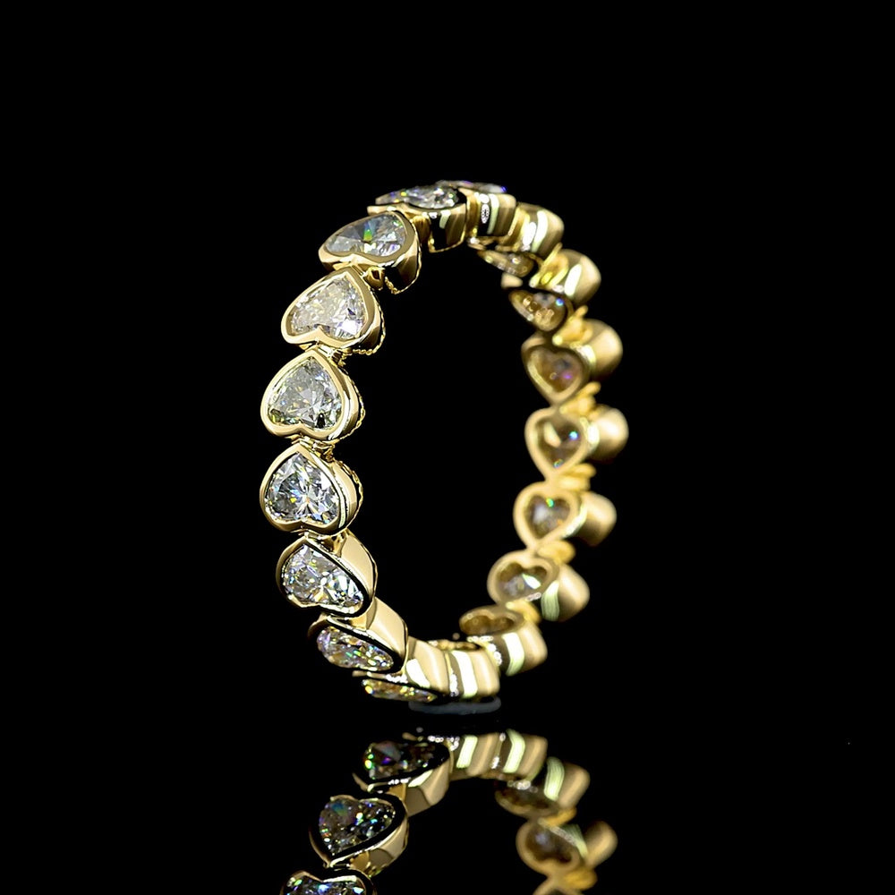 14K Yellow Gold Heart-Shaped Diamond Eternity Band with Bezel Set Lab Grown Diamonds - 2.44 Carat Total Weight, E-F Color VS Clarity - Covaloro Fine Jewelry
