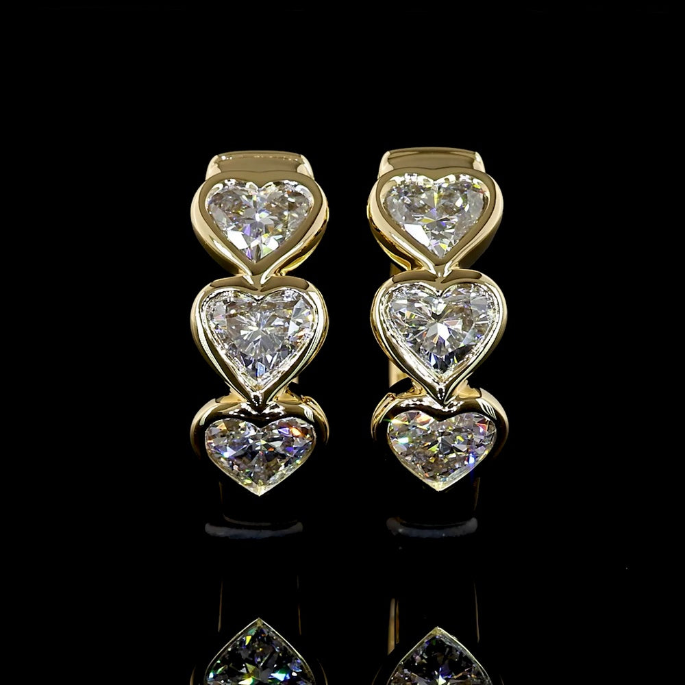 14K Yellow Gold Heart-Shaped Diamond Huggie Earrings with Bezel Set Lab Diamond Hearts - 1.12 Carat Total Weight - Covaloro Fine Jewelry