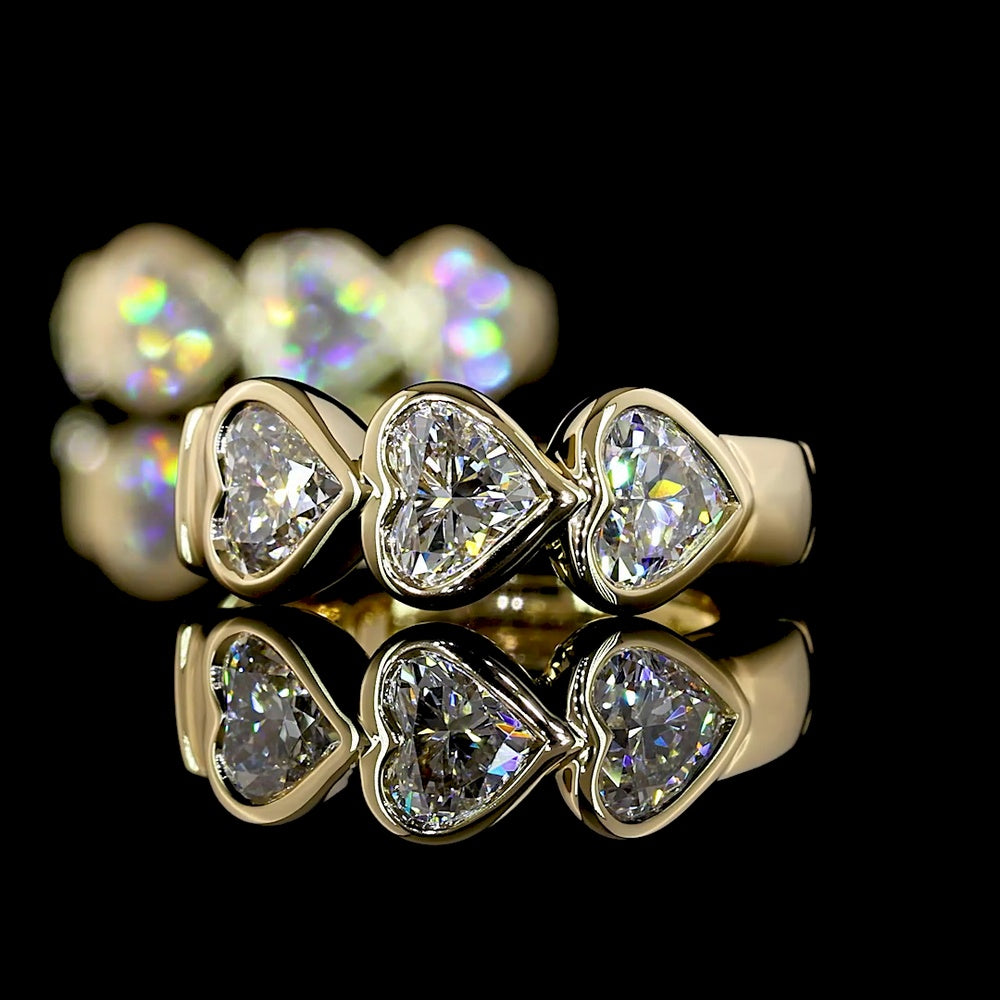 14K Yellow Gold Heart-Shaped Diamond Huggie Earrings with Bezel Set Lab Diamond Hearts - 1.12 Carat Total Weight - Covaloro Fine Jewelry