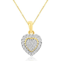 14K Yellow Gold Heart-Shaped Diamond Pendant with Milgrain Detail - 0.11 Carats Total Diamond Weight