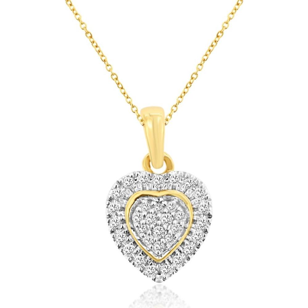 14K Yellow Gold Heart-Shaped Diamond Pendant with Milgrain Detail - 0.11 Carats Total Diamond Weight