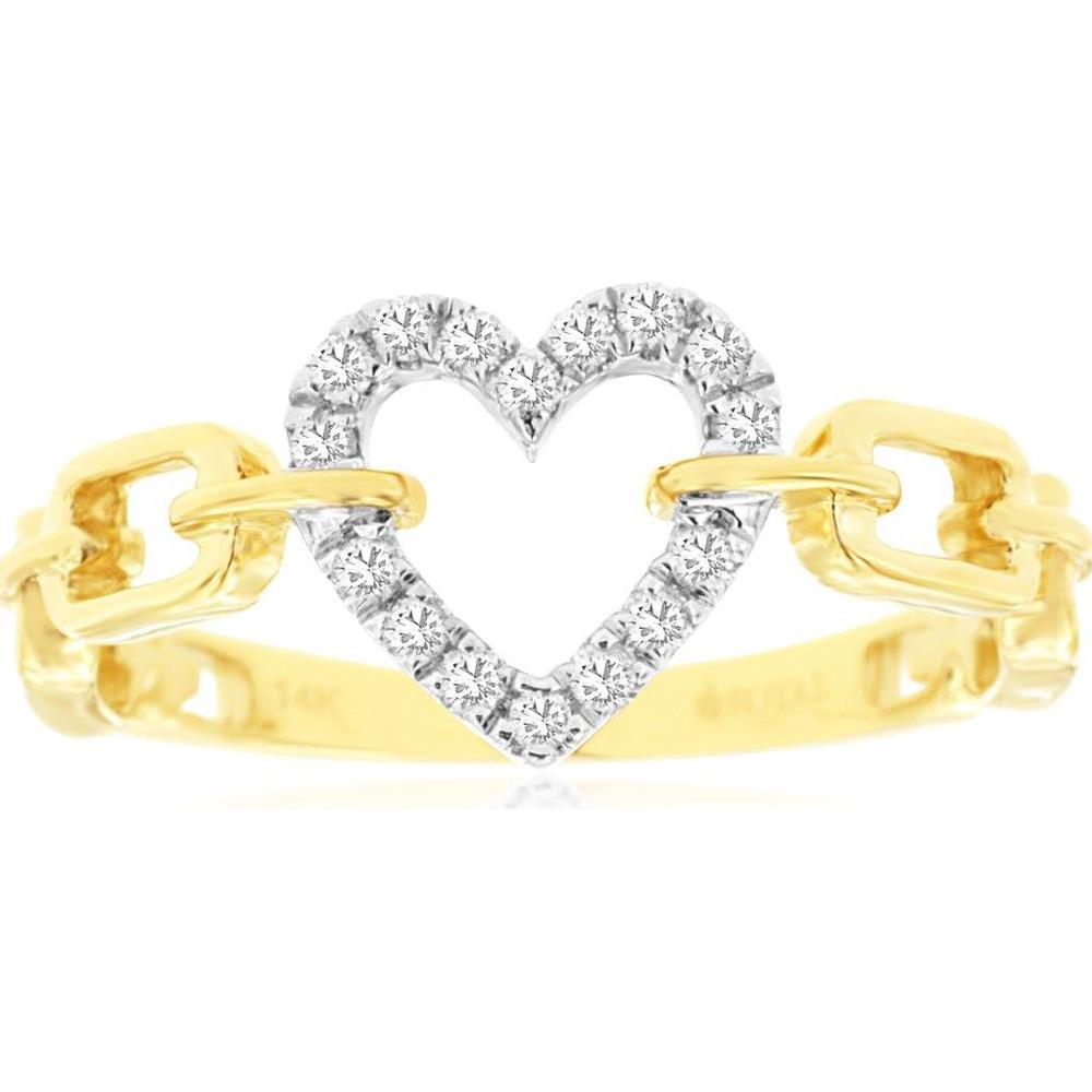 14K Yellow Gold Heart-Shaped Diamond Ring with Link Design - 0.15 Carats Total Diamond Weight
