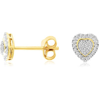 14K Yellow Gold Heart-Shaped Diamond Stud Earrings - 0.17 Carats Total Diamond Weight