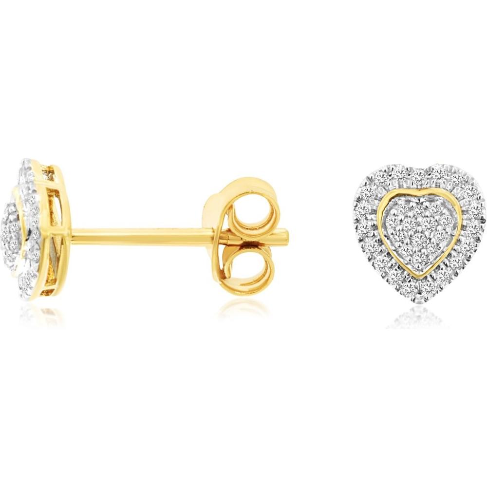 14K Yellow Gold Heart-Shaped Diamond Stud Earrings - 0.17 Carats Total Diamond Weight