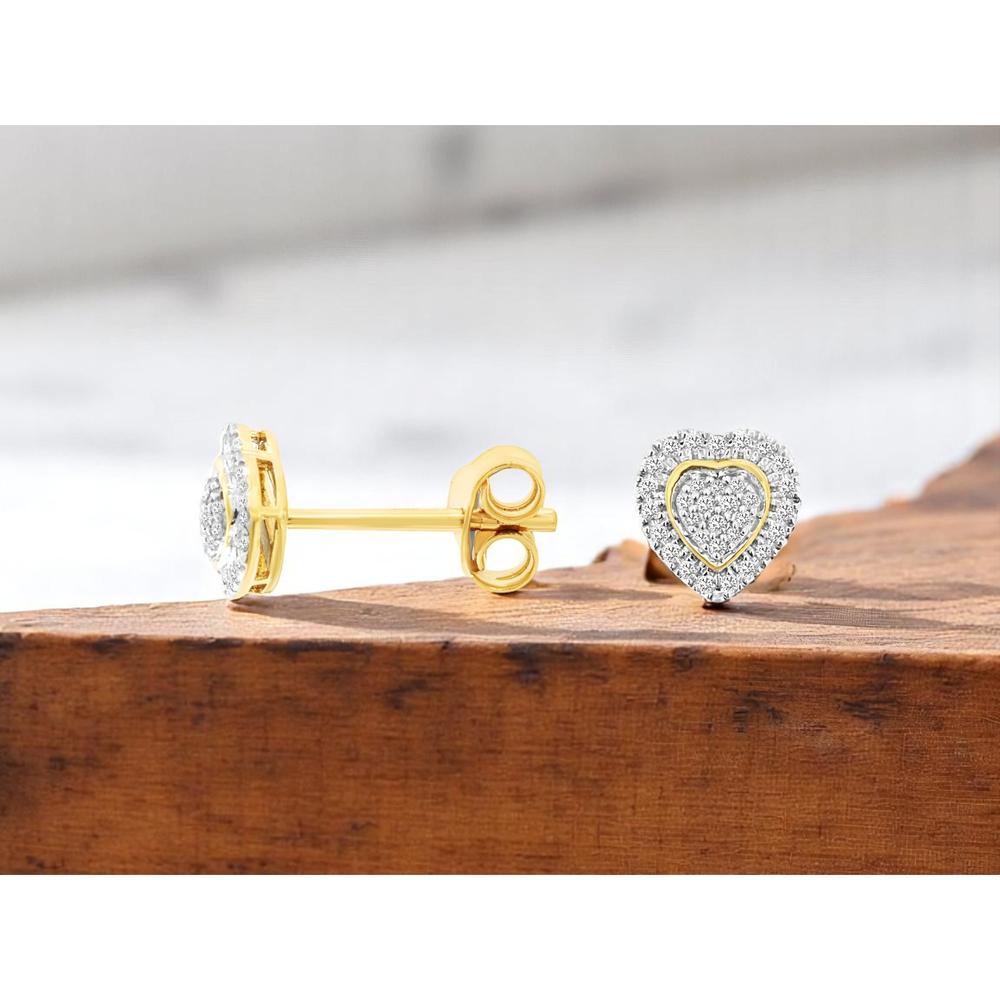 14K Yellow Gold Heart-Shaped Diamond Stud Earrings - 0.17 Carats Total Diamond Weight