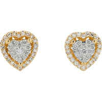 14K Yellow Gold Heart-Shaped Diamond Stud Earrings with Double Halo Composite Setting - 0.25 Carat Total Diamond Weight