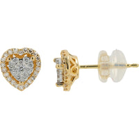 14K Yellow Gold Heart-Shaped Diamond Stud Earrings with Double Halo Composite Setting - 0.25 Carat Total Diamond Weight