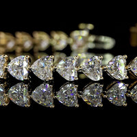 14K Yellow Gold Heart-Shaped Diamond Tennis Bracelet with East-West Prong Set Lab Diamonds - 10.51 Carat Total Weight, E-F Color VS Clarity - Covaloro Fine Jewelry