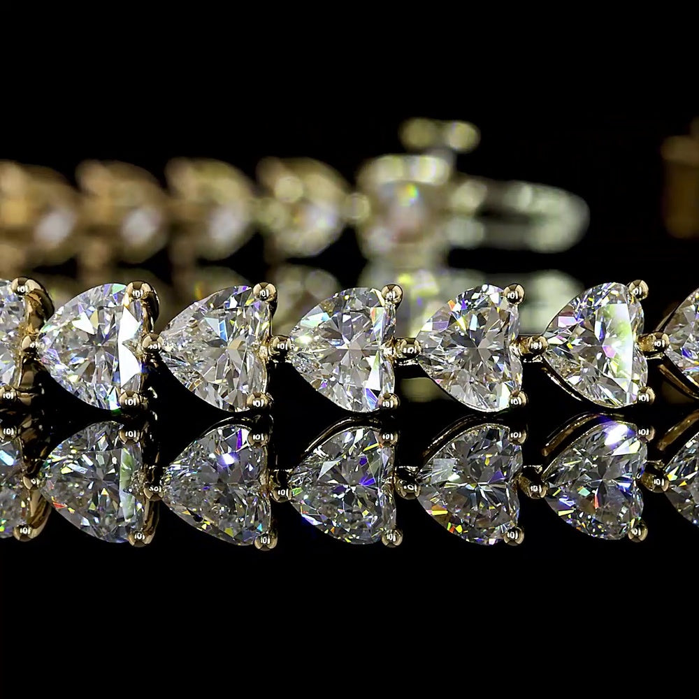 14K Yellow Gold Heart-Shaped Diamond Tennis Bracelet with East-West Prong Set Lab Diamonds - 10.51 Carat Total Weight, E-F Color VS Clarity - Covaloro Fine Jewelry