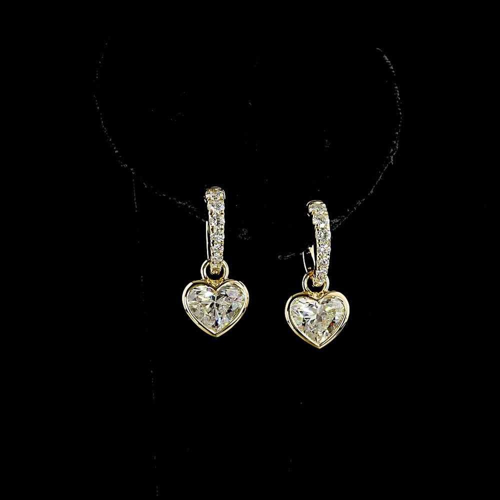 14K Yellow Gold Heart Shaped Drop Earrings with Bezel Set Lab Diamonds - 4.15 Carat Total Diamond Weight - Covaloro Fine Jewelry