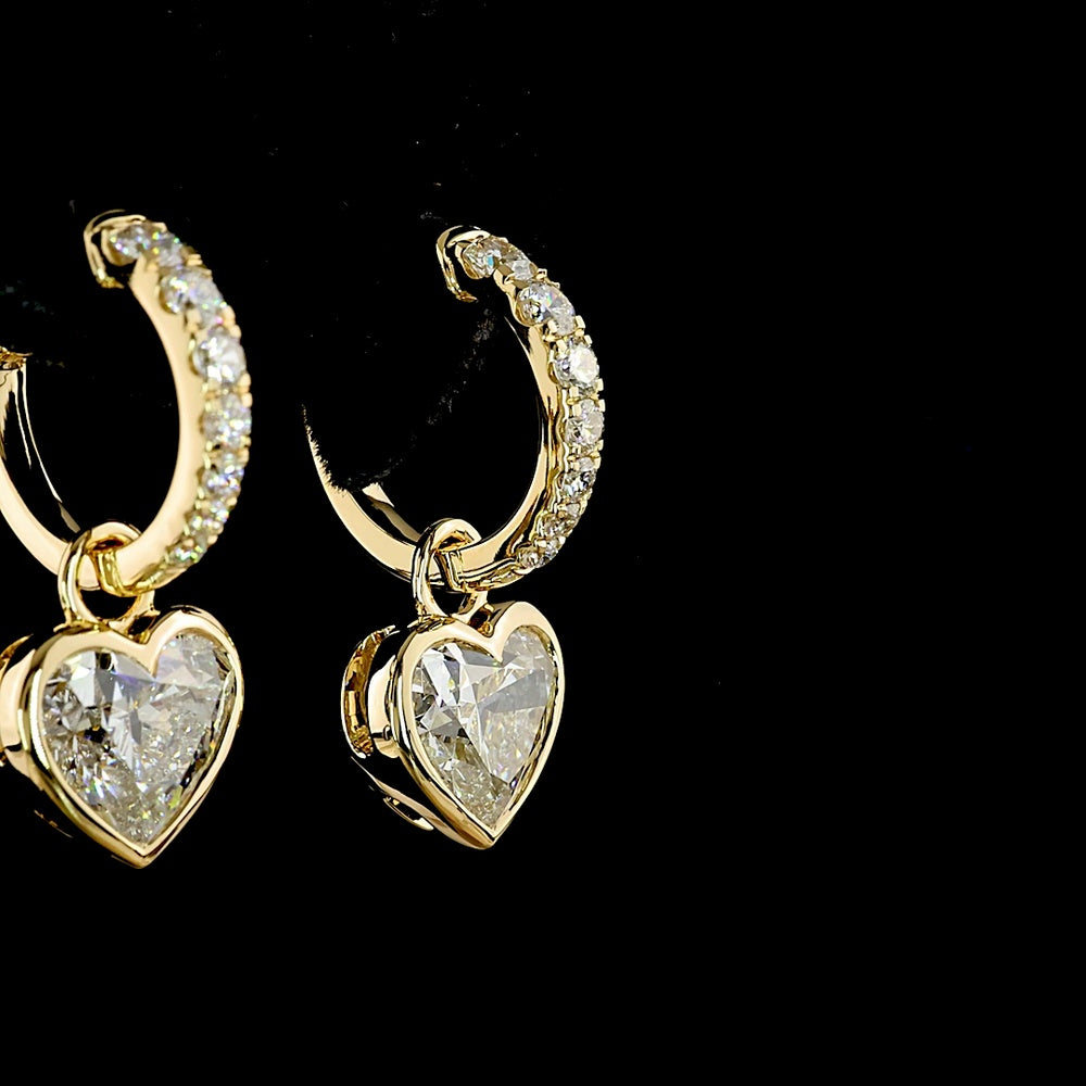 14K Yellow Gold Heart Shaped Drop Earrings with Bezel Set Lab Diamonds - 4.15 Carat Total Diamond Weight - Covaloro Fine Jewelry