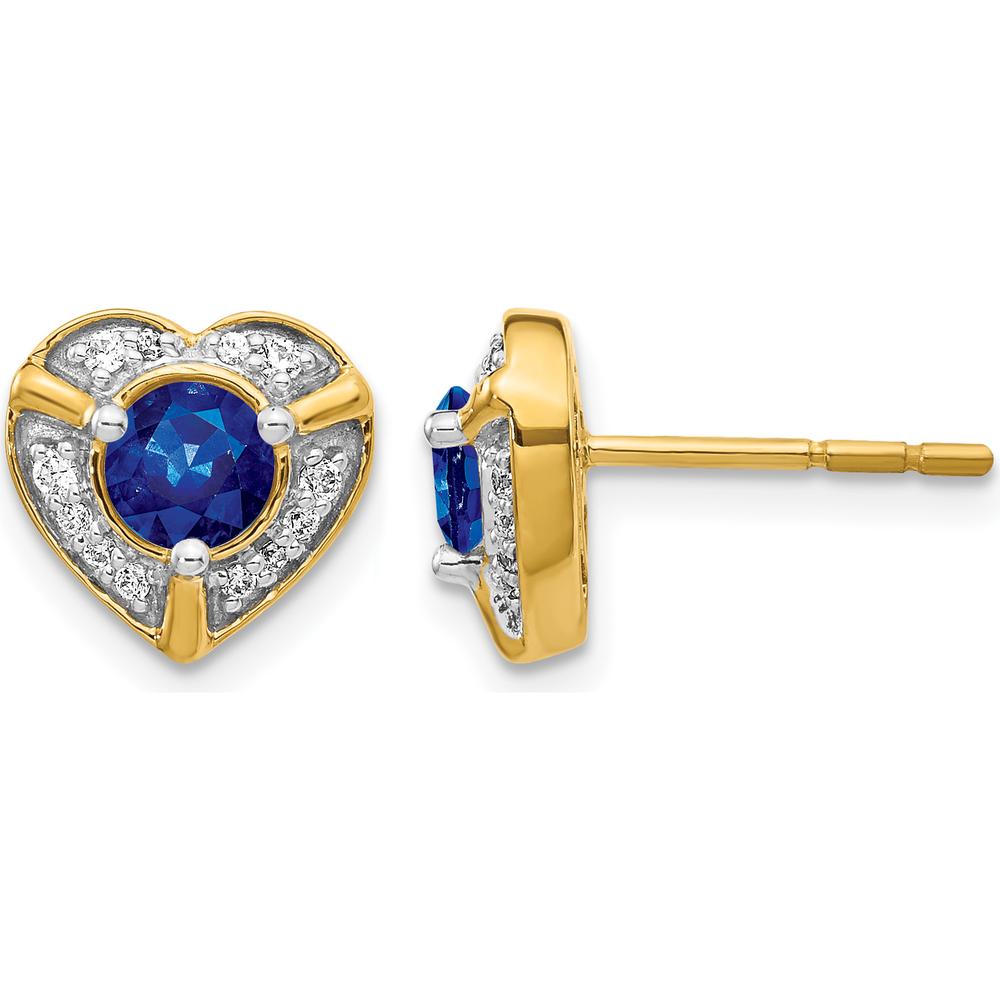 14K Yellow Gold Heart Shaped Earrings with Round Sapphire and Diamond Accents - 0.33 Carats Total Sapphire Weight by Monteluci Fine Jewelry